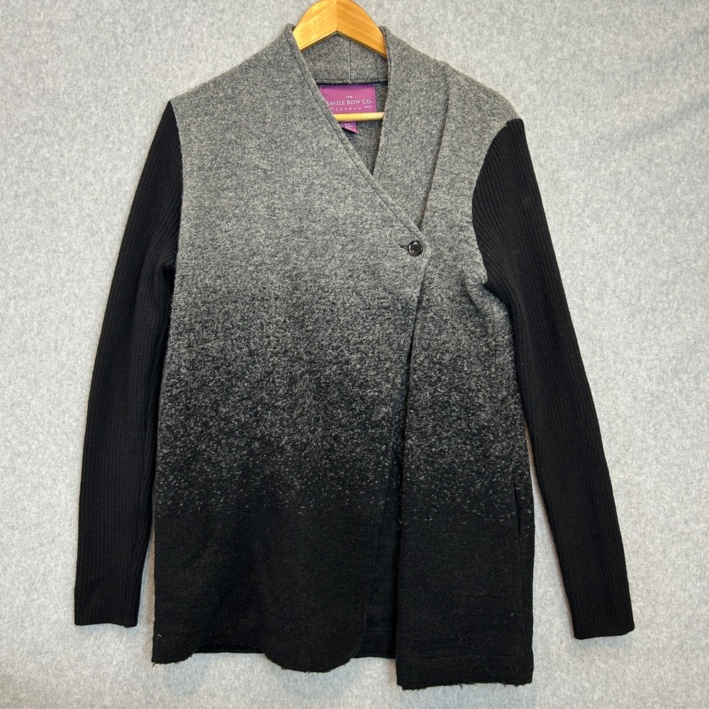 The Savile‎ Row Co Wool Blend Ombre Cardigan Sweater Grey Black Womens Medium